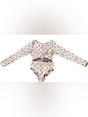 Maaji Long Sleeve One-Piece Swimsuit in Cream with Rust Print